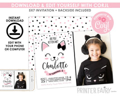 Editable Kitty Cat Photo Birthday Invitation, Pet Party (Digital Invite)
