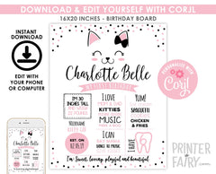 Kitty Cat Birthday Milestones Board, Editable (Digital Download)