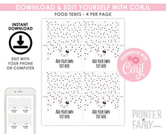 Editable Kitty Cat Food Tents, Birthday Party Place Cards (Digital Download)