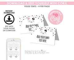Editable Kitty Cat Food Tents, Birthday Party Place Cards (Digital Download)