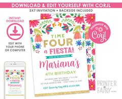 Floral Fiesta 4th Birthday Invitation, Cinco de Mayo (Digital Invite)