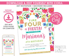 Floral Fiesta 4th Birthday Invitation, Cinco de Mayo (Digital Invite)