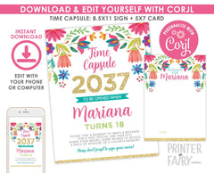 Mexican Fiesta Time Capsule EDITABLE Sign and Card Templates, INSTANT DOWNLOAD