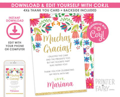 Mexican Fiesta Thank You Cards EDITABLE Template, INSTANT DOWNLOAD