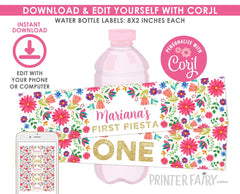 Fiesta Water Bottle Labels, Editable Templates, Cinco de Mayo (Instant Download)