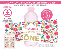 Fiesta Water Bottle Labels, Editable Templates, Cinco de Mayo (Instant Download)