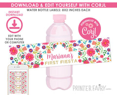 Fiesta Water Bottle Labels, Editable Templates, Cinco de Mayo (Instant Download)