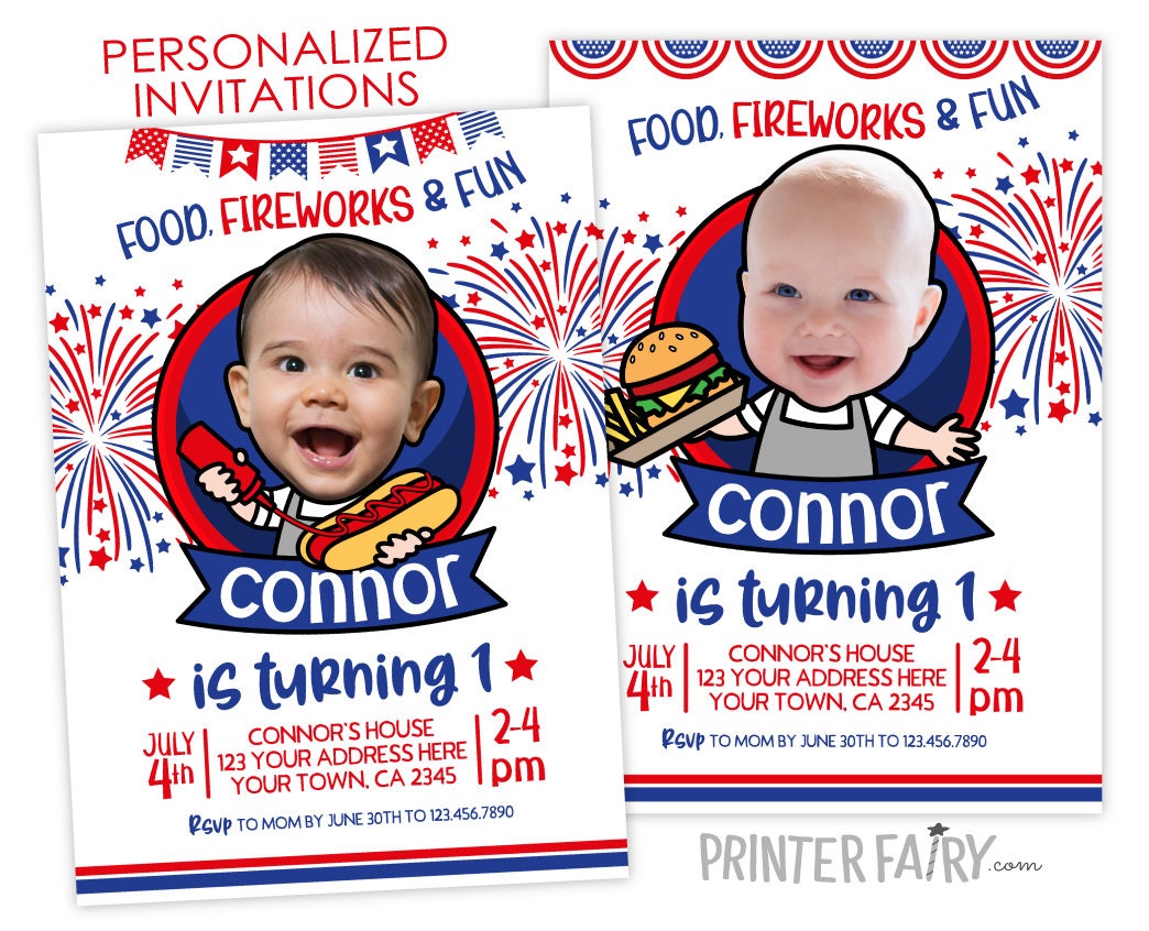 4th of July BBQ Photo Invitation, Little Firecracker (Digital)