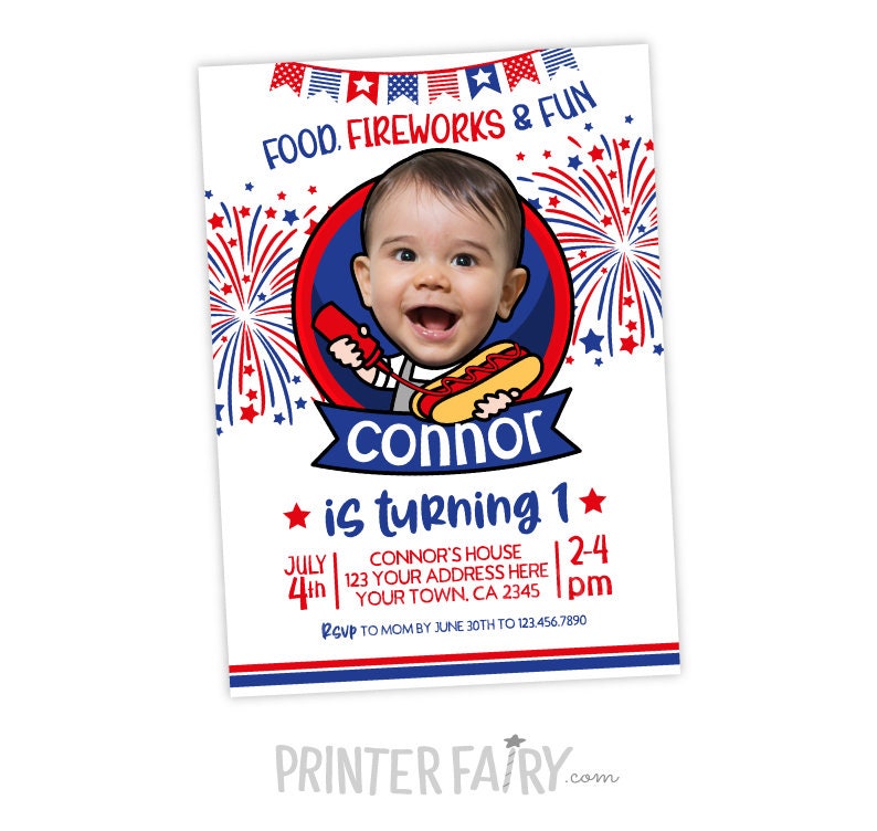 4th of July BBQ Photo Invitation, Little Firecracker (Digital)