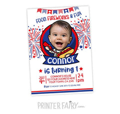 4th of July BBQ Photo Invitation, Little Firecracker (Digital)