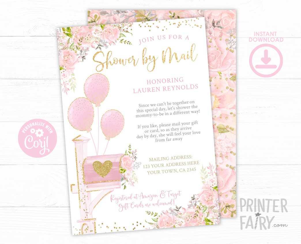 Floral Baby Shower by Mail Invitation, Editable Template (Digital Download)