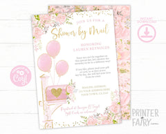 Floral Baby Shower by Mail Invitation, Editable Template (Digital Download)