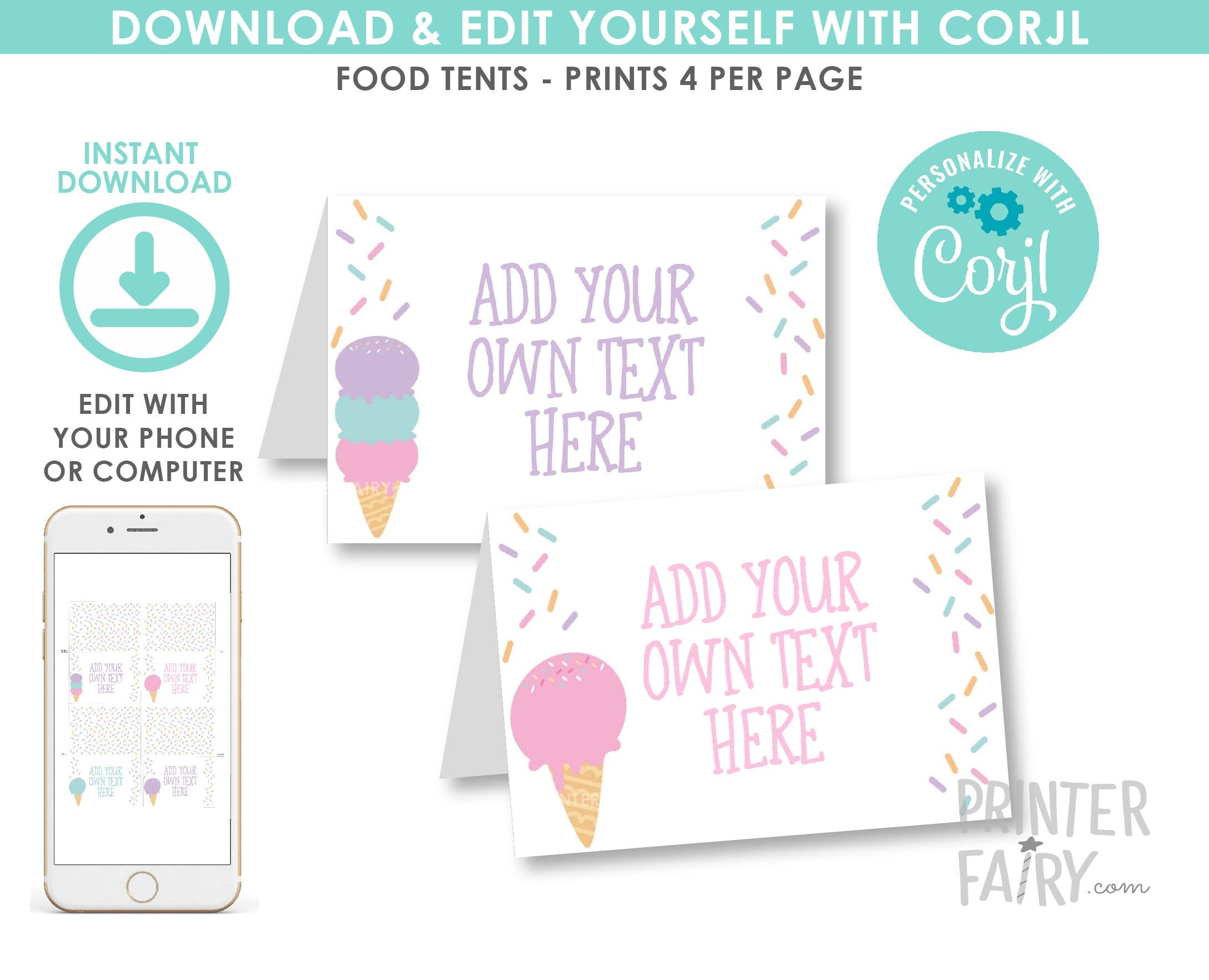 Editable Food Tent Cards, Printable Food Labels (Digital Download)