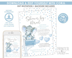 Elephant Baby Shower by Mail Invitation, EDITABLE Template (Instant Download)