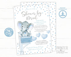 Elephant Baby Shower by Mail Invitation, EDITABLE Template (Instant Download)