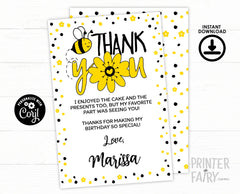 Bee Thank You Cards Editable Template, Instant Download