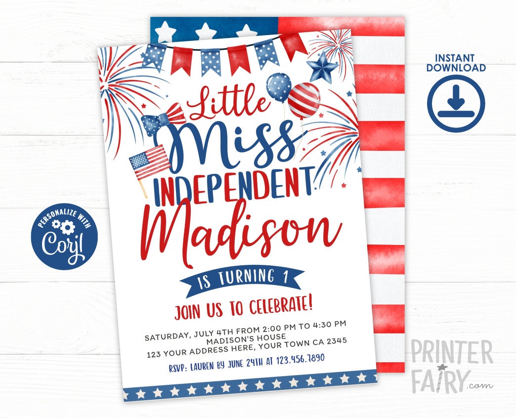 4th of July Birthday Invitation, Little Firecracker Invite (Digital Download)