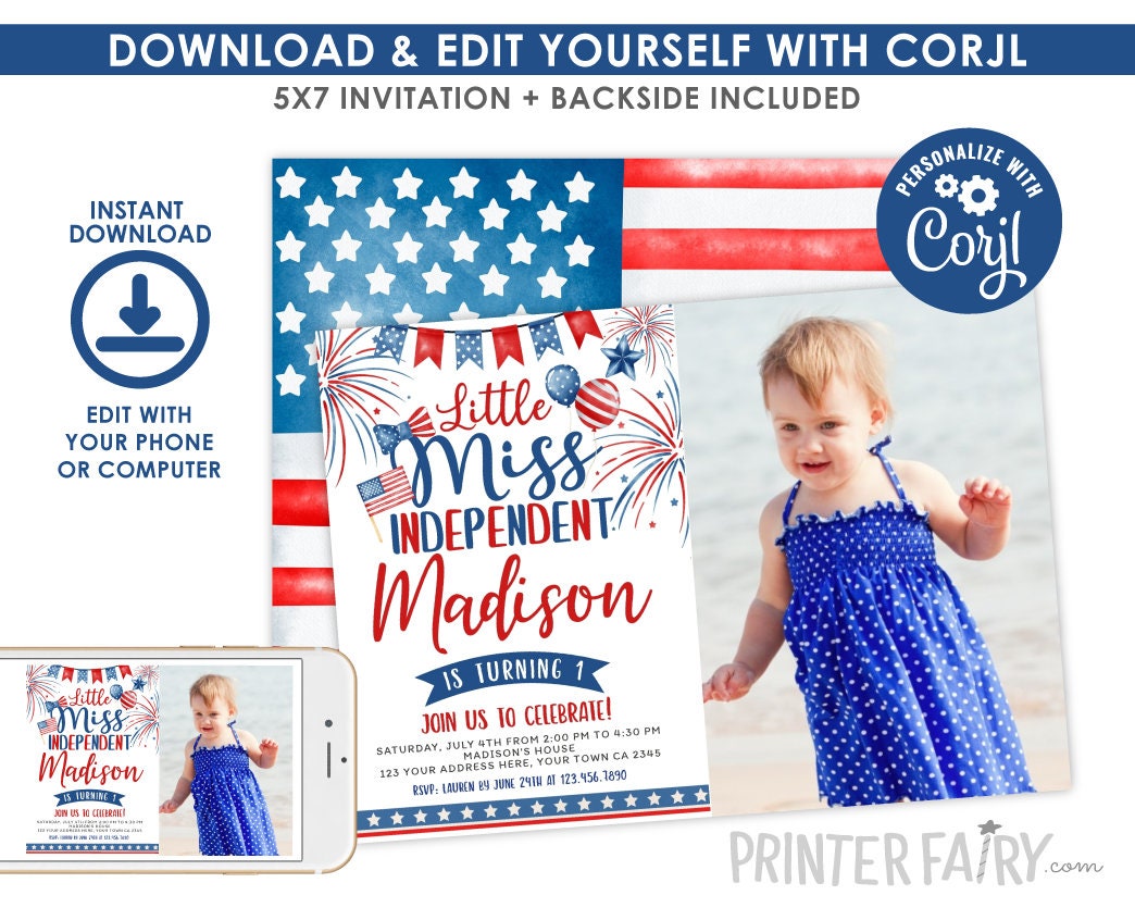 Miss Independent 4th Birthday Invitation, Editable Template (Digital Download)