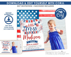 Miss Independent 4th Birthday Invitation, Editable Template (Digital Download)