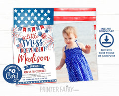 Miss Independent 4th Birthday Invitation, Editable Template (Digital Download)