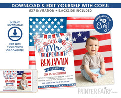 4th of July Birthday Invitation, Little Mr. Independent (Instant Download)