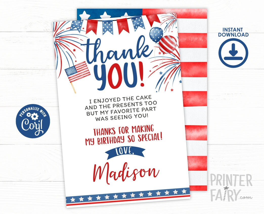 4th of July Thank You Card, Firecracker Party Invite (Instant Download)