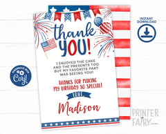 4th of July Thank You Card, Firecracker Party Invite (Instant Download)