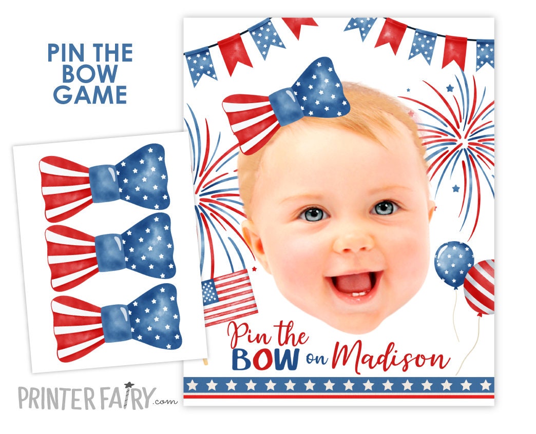 Personalized 4th of July Pin the Bow Game, Independence Day Party Poster (Digital Download)