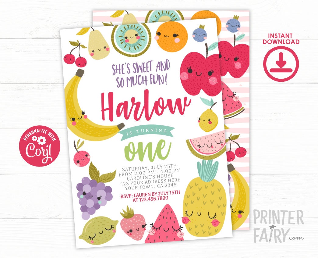 Tutti Frutti 1ST Birthday Party Bundle Editable Templates for any age (Instant Download)