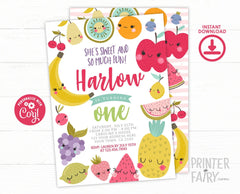 Tutti Frutti 1st Birthday Invitation Editable Template, Summer Party (Instant Download)