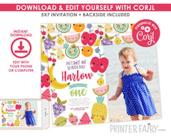 Tutti Frutti Birthday Invitation, Summer Party, Editable (Digital Download)