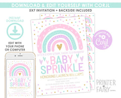 Rainbow Baby Sprinkle Invitation, Pastel Colors (Instant Download)