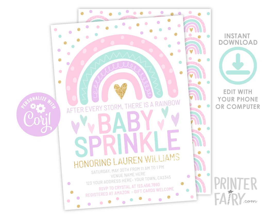 Rainbow Baby Sprinkle Invitation, Pastel Colors (Instant Download)