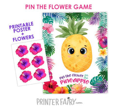 Pin the Flower on the Pineapple Game, Tropical Party (Digita Printable Instant Download)