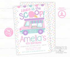 Ice Cream Truck EDITABLE Invitation Template, INSTANT DOWNLOAD
