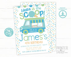 Ice Cream Truck Birthday Invitation, Editable Template (Instant Download)