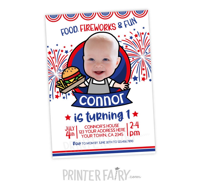 4th of July BBQ Photo Invitation, Little Firecracker (Digital)