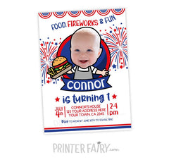 4th of July BBQ Photo Invitation, Little Firecracker (Digital)