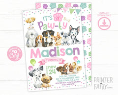 Puppy Pawty Birthday Invitation, Editable Dog Party Invite (INSTANT DOWNLOAD)