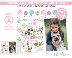 Puppy Pawty Birthday Invitation with Photo (INSTANT DOWNLOAD)