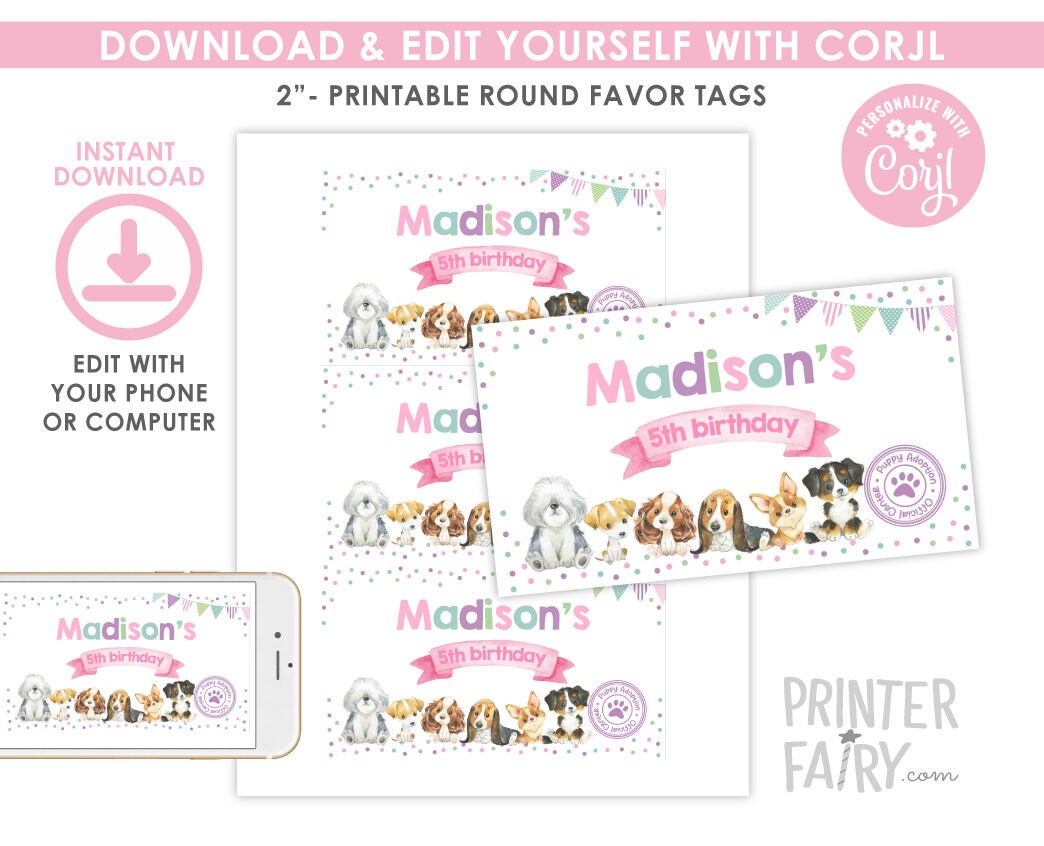 Puppy Adoption Party Box Labels, Dog Birthday Decorations (Instant Download)