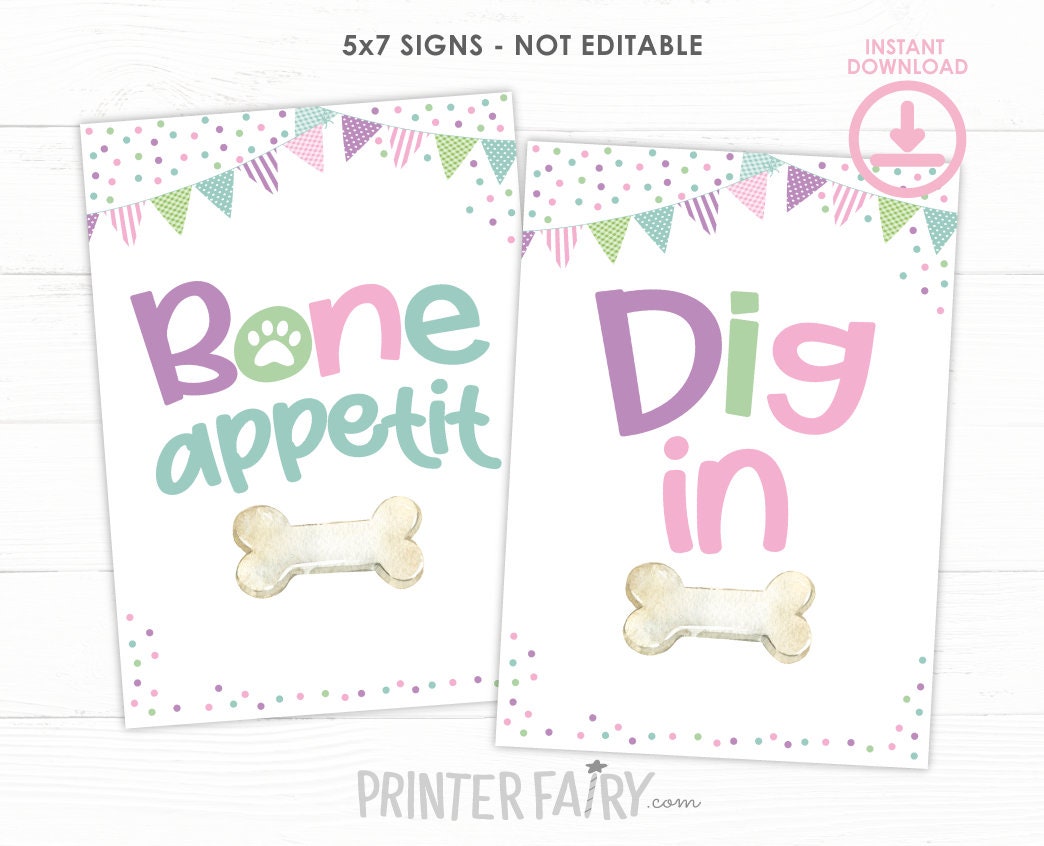 Dog Birthday Signs, Bone Appetit, Dig In, 5x7 (Instant Download)