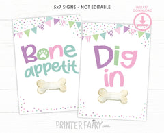 Dog Birthday Signs, Bone Appetit, Dig In, 5x7 (Instant Download)