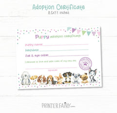 Puppy Adoption Certificate and Party Sign (Instant Download)