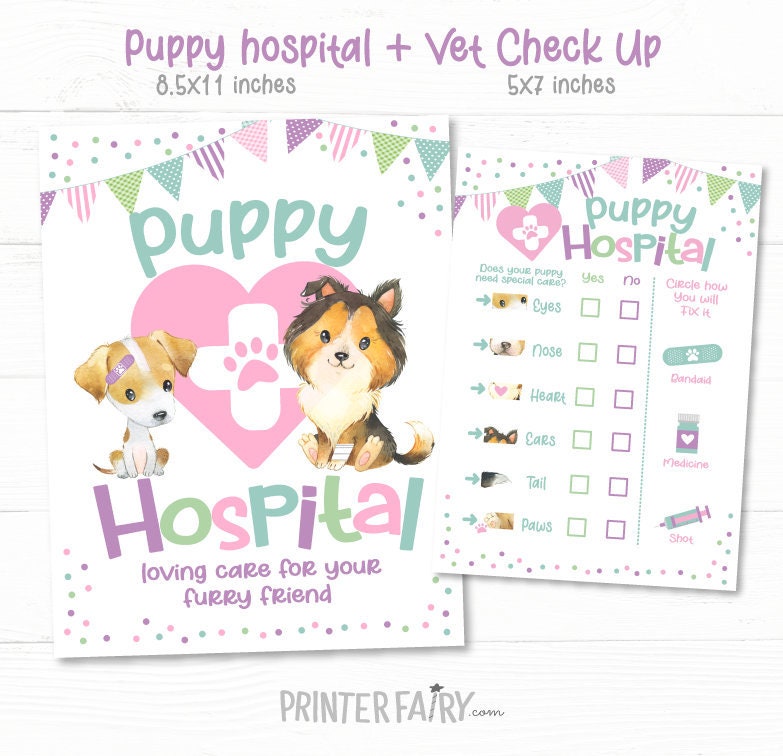 Puppy Party Pet Hospital Sign, Vet Check Up (Instant Download)