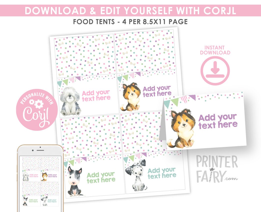 Puppy Birthday Party Decorations, Editable Dog Adoption Decor (Instant Download)