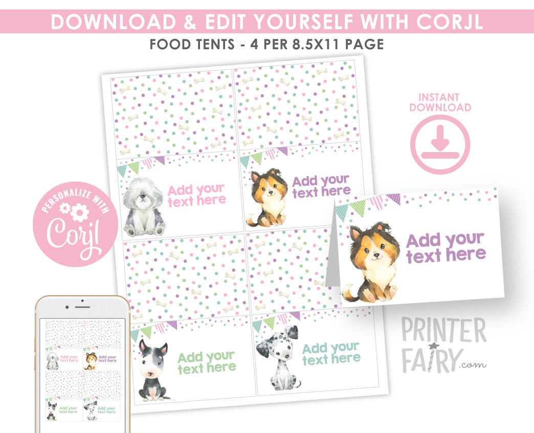 Puppy Birthday Party Decorations, Editable Dog Adoption Decor (Instant Download)