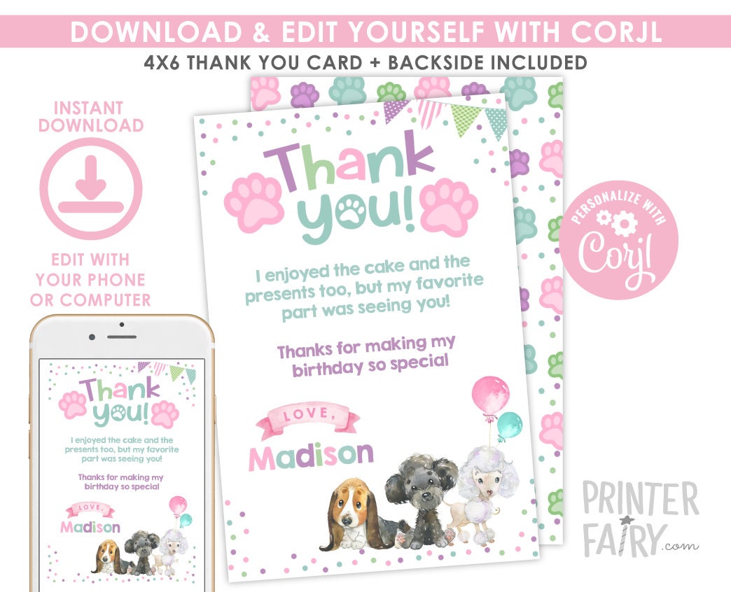 Puppy Birthday Party Decorations, Editable Dog Adoption Decor (Instant Download)