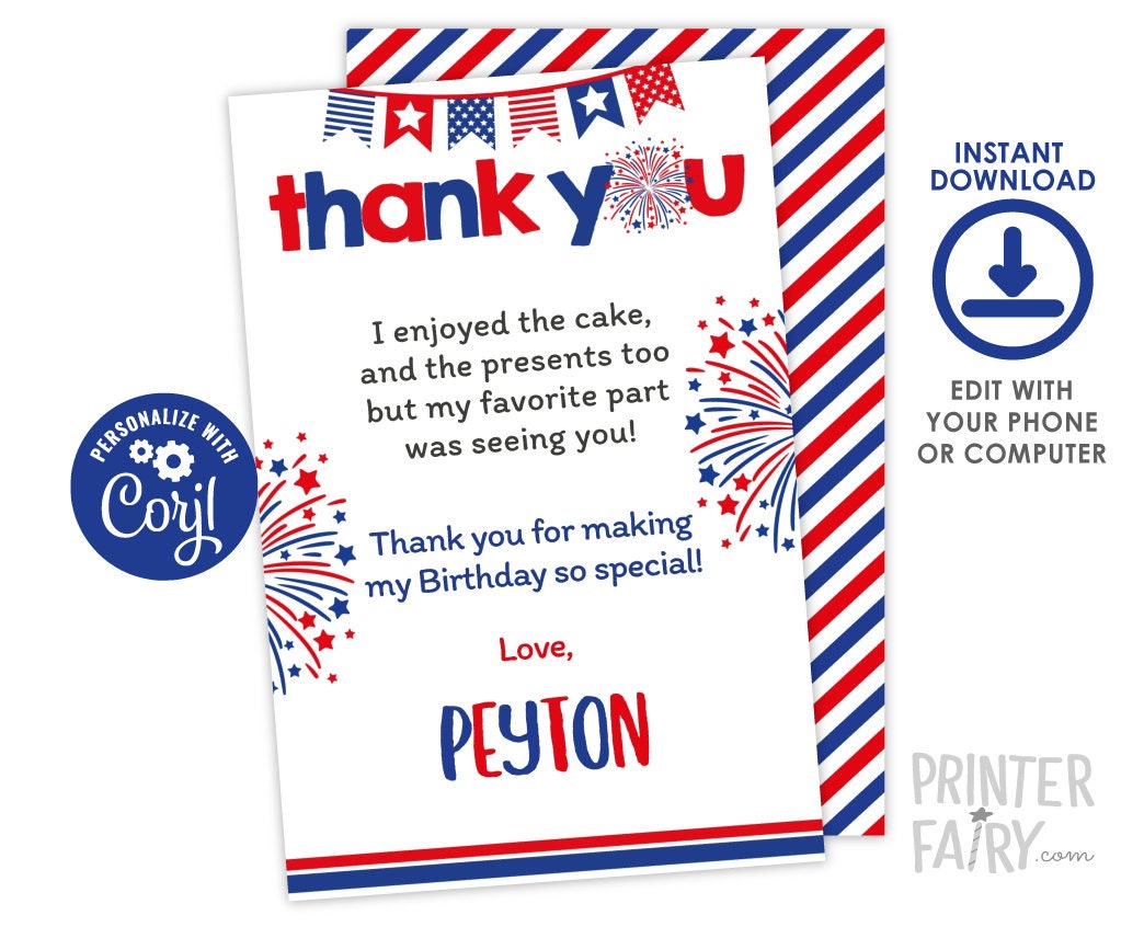4th of July Thank You Cards, Editable Patriotic Notes (Digital Invite)