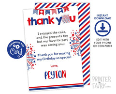 4th of July Thank You Cards, Editable Patriotic Notes (Digital Invite)